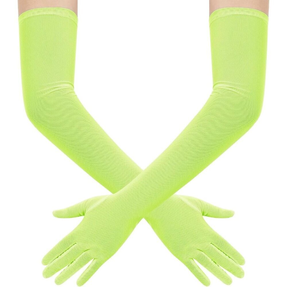 Women's Tulle Mesh Green Long Stretchy Gloves Halloween Party Wedding Costume